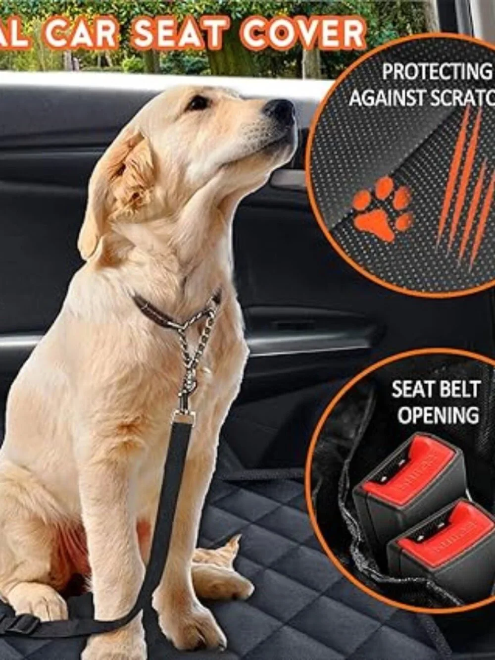 Waterproof Dog Car Seat Cover | Non-Slip Back Seat Protector | Black